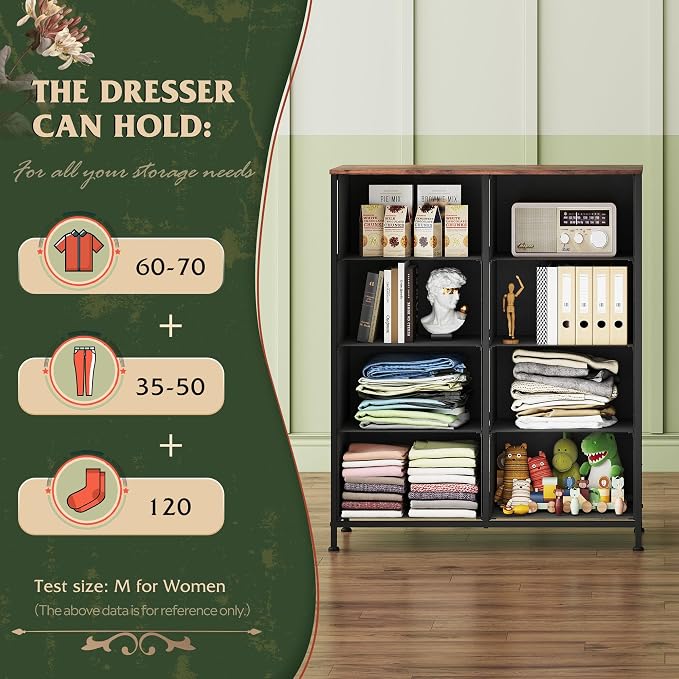 WLIVE Tall Fabric Dresser with 8 Drawers, Storage Tower with Fabric Bins, Double Dresser, Chest of Drawers for Closet, Bedroom, Living Room, Hallway, Dorm, Floral Painted - Image 5