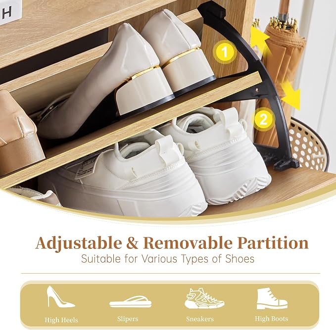 BERRYMERRY 47.2” Shoe Storage Cabinet for Entryway with 4 Flip Drawers, Narrow Shoe Organizer with Wave&Fluted Panel, Freestanding Wood Hidden Shoe Cabinet for Hallway - Image 7