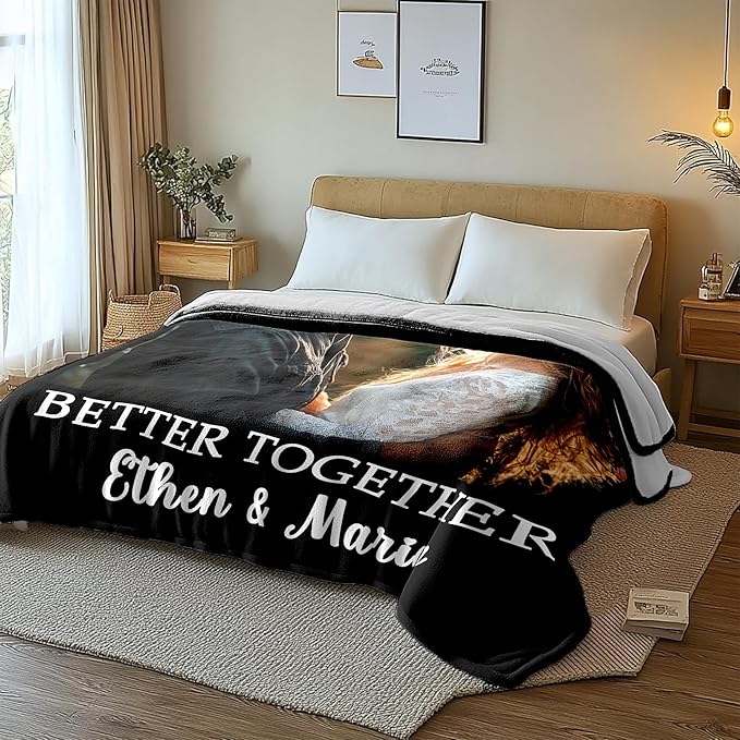 Custom Blanket with Pictures Text, Personalized Photo Blanket for Boyfriend Girlfriend, Custom Gifts for Christmas Valentine's Day Birthday Gifts for Couple Husband Wife