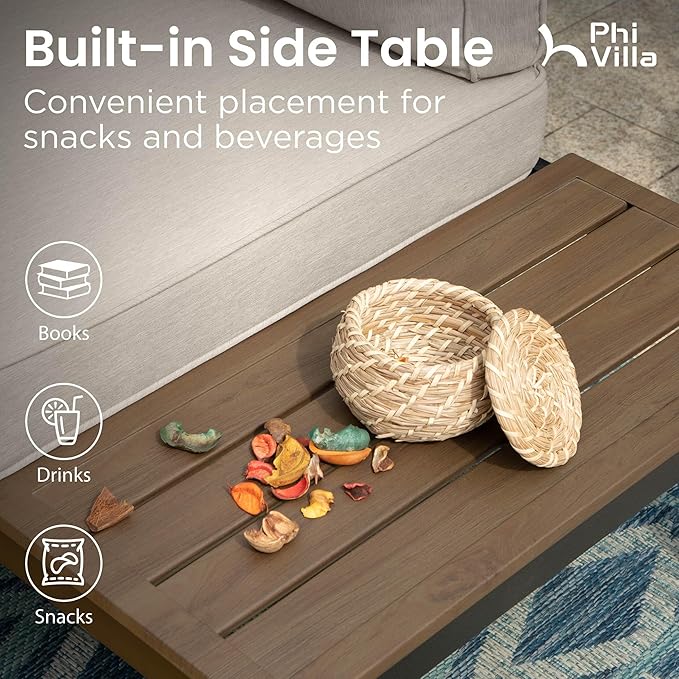 PHI VILLA 8 Pieces Outdoor Patio Furniture Set,Metal Frame Modern Outdoor Sectional Sofa Set,8 Seats with Umbrella Patio Conversation Sets,for Poolside and Backyard,Light Grey