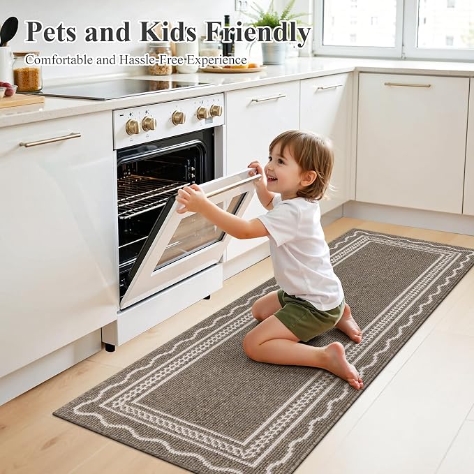 Ileading Hallway Runner Rug 2x6ft Kitchen Floor Mat Modern Geometric Non Slip Throw Rugs Busy Traffic Extended Indoor Doormat Machine Washable Accent Carpet for Laundry Bedroom(Brown) - Image 2