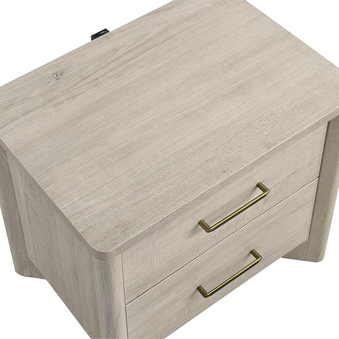 24/7 Shop at Home Sawer Modern 23-inch Wood Nightstand Set of 2 with 2 Drawers and USB Ports, Wooden Night Stand for Bedroom, Apartment, Small Bedside Table, Cool Beige - Image 7