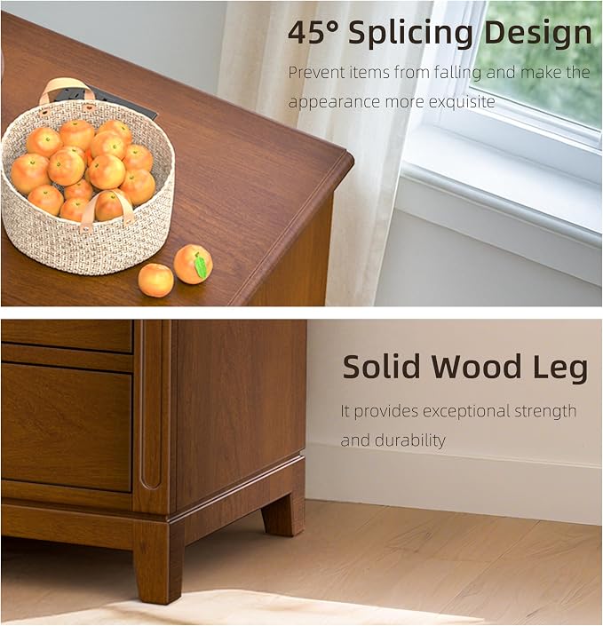 Farmhouse Nightstand with Charging Station, Solid Wood End Table with 2 Large Drawers & Open Shelf, Bedside Table with USB Ports and Outlets, Rustic Wood for Bedroom - Image 5
