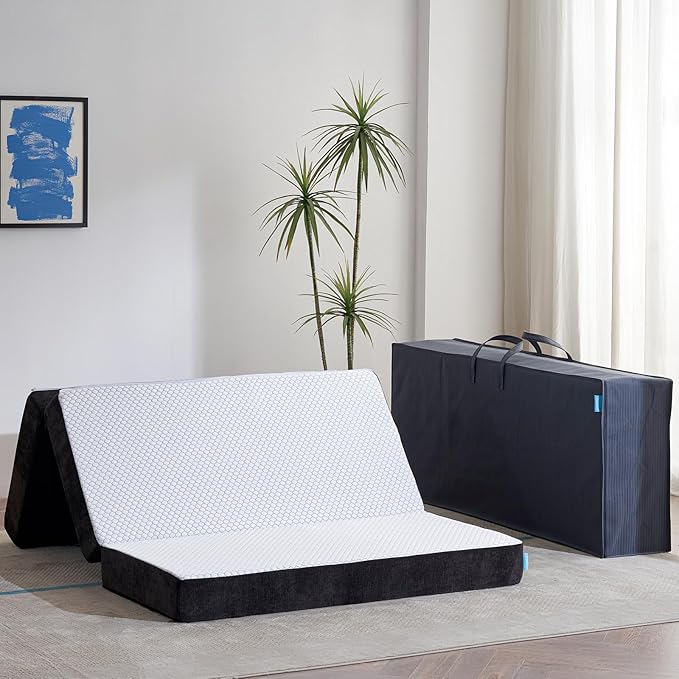 Odorless Foldable Mattress Full Size 75" x 54" x 6", 6 Inch Folding Foam Mattress with Storage Bag, Fiberglass Free Trifold Memory Foam Mattress for RV, Guest Bed