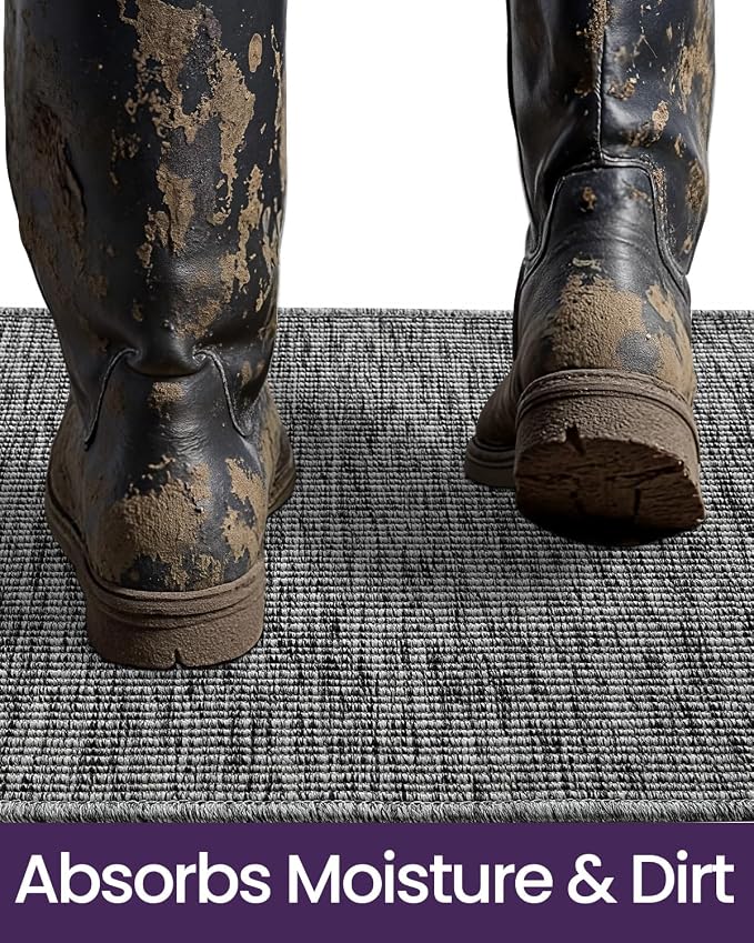 DEXI Dirt Trapper Door Mat, 24x39 Washable Doormat, Dirt Resistant and Absorbent, Easy Clean Low-Profile Floor Rugs for Entryway, Front Door, and Inside Entrance, Dark Grey - Image 4