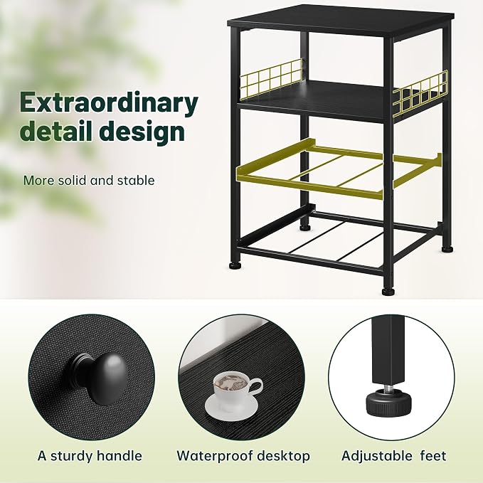 EnHomee 17.8" W Nightstand, End Table with Fabric Drawers and Open Wood Shelf Storage,Safety Netting on 2 Sides of Night Stand,Bedside Table with Metal Frame for Bedroom,Closet, Dorm,Black and Gray - Image 5