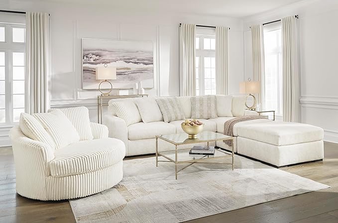Signature Design by Ashley Chessington L-Shaped 2-Piece Sectional with Chaise, Reversible Cushions, 6 Accent Pillows, Fabric Upholstery, 120" W x 65" D x 40" H, White