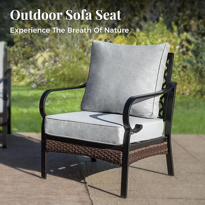 Patio Furniture Set with Coffee Table, Outdoor Conversation Set with 2 x Fixed Chairs, 1 x 2-Seat Sofa, 1 x 3-Seat Sofa for Lawn Garden Backyard, Light Grey