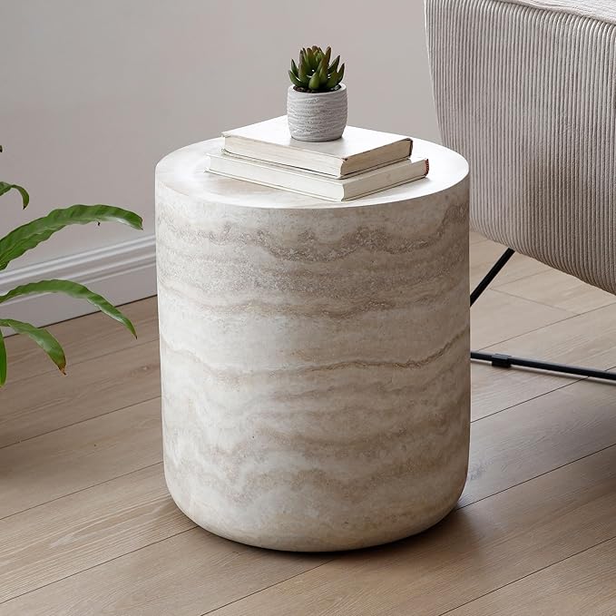 Modern Round Coffee Table Set of 2 for Living Room, Circle Coffee Table Side Table Set, Faux Mars Marble Pattern Center Table End Table Set for Apartment