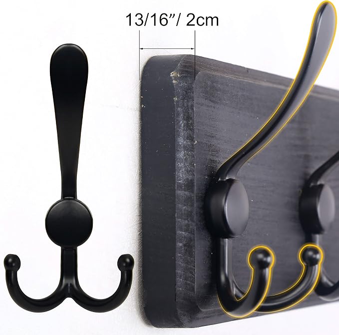 SKOLOO Rustic Wall Mounted Coat Rack: 16" Stud Spacing, Pine Real Wood Plank Wall Coat Rack with 5 Triple Hooks, Farmhouse Coat Hanger Wall Mount for Hanging Backpack Jacket Coat Hat,Pack of 2 - Image 4