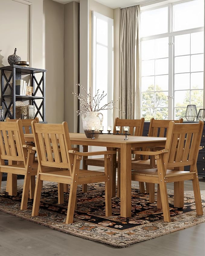 YEFU HIPS Patio Table Set: 7 Piece Outdoor Table and Chairs Dining Furniture Set with Umbrella Hole - Teak Modern Plastic Dining Sets 6 Person for Outside Deck with Metal Aluminum Frame - Image 8