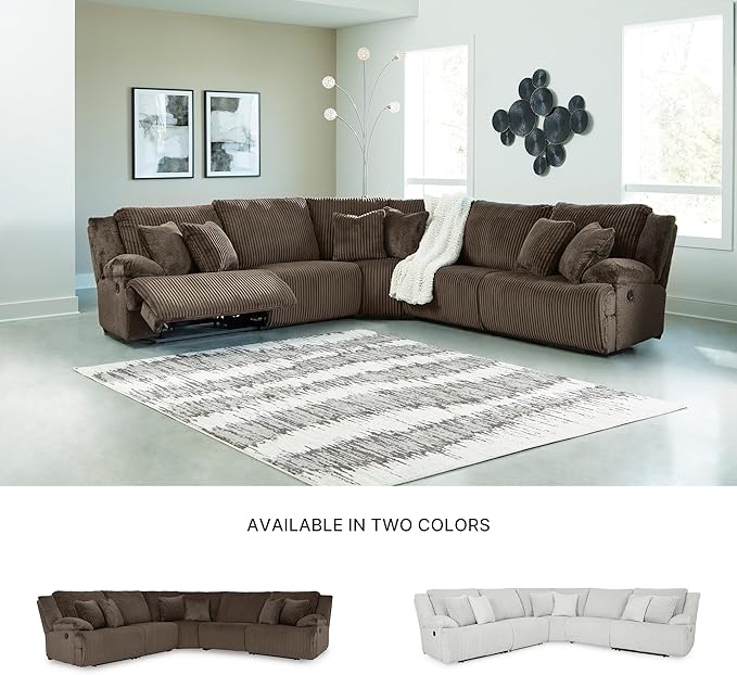 Signature Design by Ashley Top Tier Modern 5-Piece Reclining Sectional with Armrest and Throw Pillows, Dark Brown