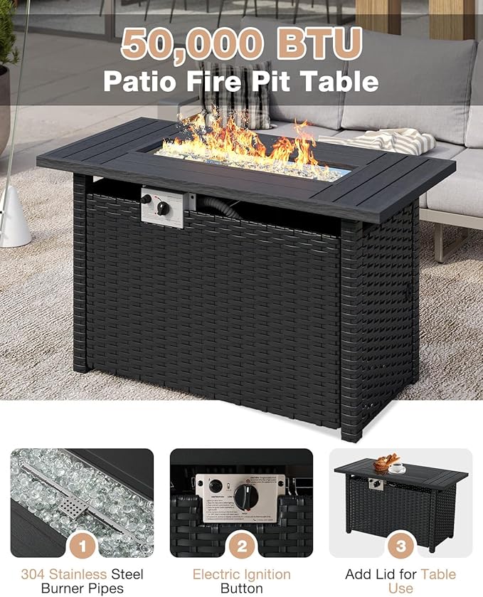 Aoxun Aluminum Patio Furniture Set with Fire Pit Table, 5 Piece Luxury Outdoor Sectional with 6" Olefin Fabric Cushions, Patio Conversation Sets with Waterproof Cover for Backyard, Porch Grey