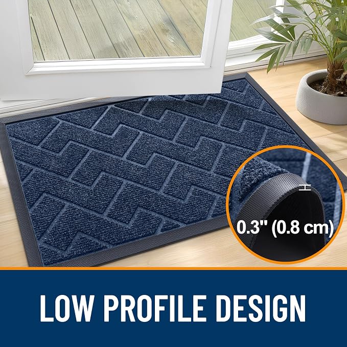 OLANLY Front Door Mat Indoor Outdoor Entrance, Waterproof All-Season, All-Weather Doormat, Sturdy Natural Rubber, Low Profile, Easy Clean Patio Porch Entryway Mat, Herringbone Brick (Blue, 47x23) - Image 4