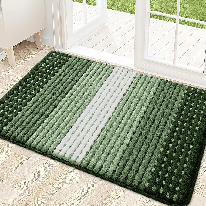 Kitinjoy Indoor Outdoor Door Mat, 32x20 Non-Slip Absorbent Dirt Trapper, Low-Profile Washable Inside Entrance Front Floor Mat, Sturdy Soft Entry Dotted Ombre Doormats for Entryway, Green by Kitinjoy