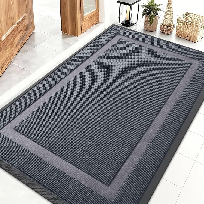 OLANLY Front Door Mat Indoor Outdoor Entrance, Waterproof All-Season, All-Weather Doormat, Sturdy Natural Rubber, Fade Resistant, Low Profile, Easy Clean Patio Porch Entryway Mat, 47x32, Light Grey by OLANLY