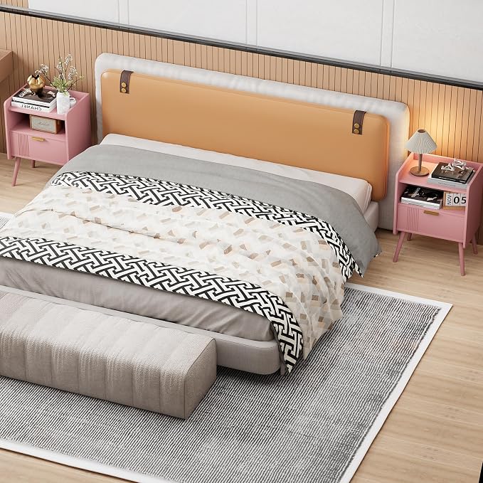 Aenuert Night Stand Modern End Table with Storage Drawer and Open Shelf, Small Bedside Stand, Wooden Sofa Side Table for Bedroom,Study Room and Small Spaces (Pink) - Image 8