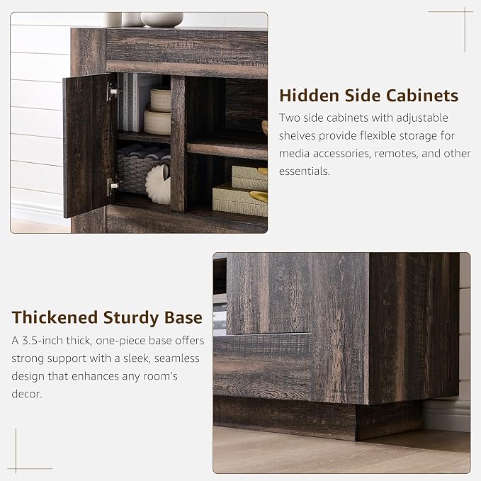 OKD Modern 70" TV Stand, Entertainment Center for TVs Up to 80", Media Console with Large Open Storage & Side Cabinets, Thick Wood Design for Living Room, Dark Rustic Oak - Image 6