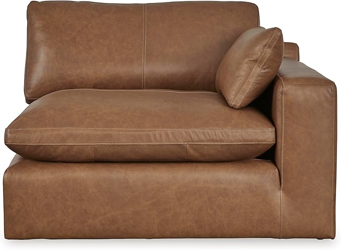 Signature Design by Ashley Emilia Modern Leather Match 2-Piece Sectional Loveseat with Loose Back Cushions and 2 Bolster Pillows, Light Brown