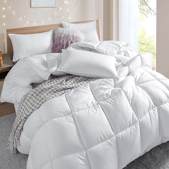 Dorrin Nessin Bedding White Winter Extra Fluffy Twin Size Down Alternative Comforter, Heavyweight All Season Fiberfill Comforter Duvet Insert with 8 Corner Tabs