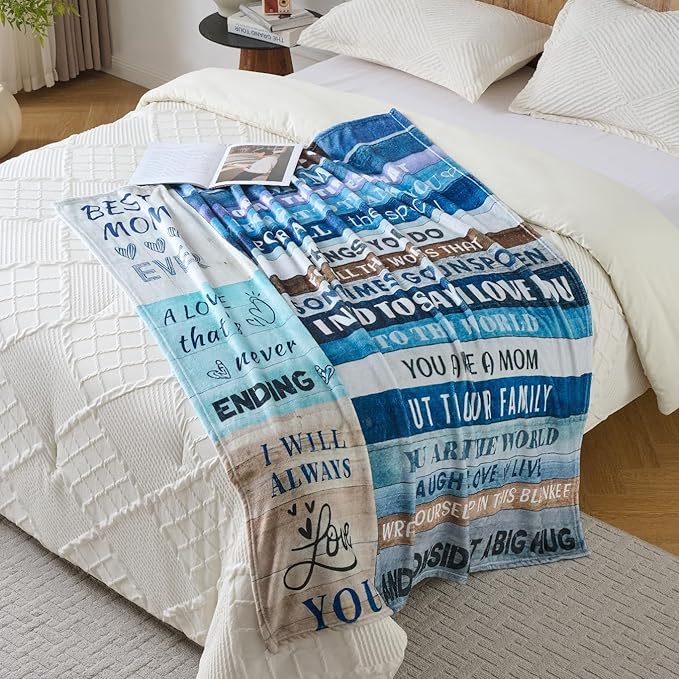 Blue Mother?€?s Day Blanket Gift for Mom ?€? Soft Cozy Fleece Throw, Warm Inspirational Blanket for Mother, Birthday Gifts for Mom from Daughter & Son, Holiday, 50x60 inch