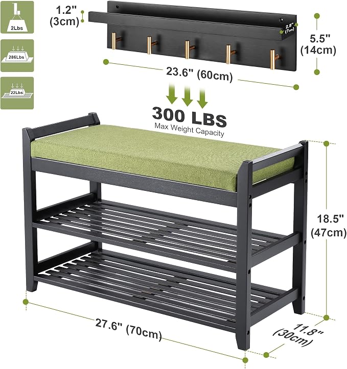 PETKABOO Shoe Rack for Front Door Entrance, 28” Entryway Bench with Coat Rack, Hall Tree Shoe Bench with Storage for Entry, Hallway, Bedroom, Living Room - Image 3