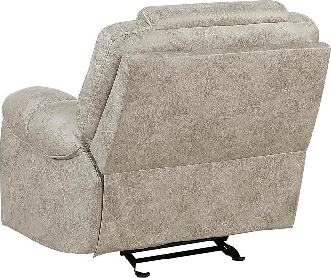 Lexicon Manual Glider Recliner Chair, Polished Microfiber Upholstered Manual Tab Pull Reclining Nursery Chair for Living Room, Pillow Top Armrest, Padded Headrest, Easy Assembly, Pewter