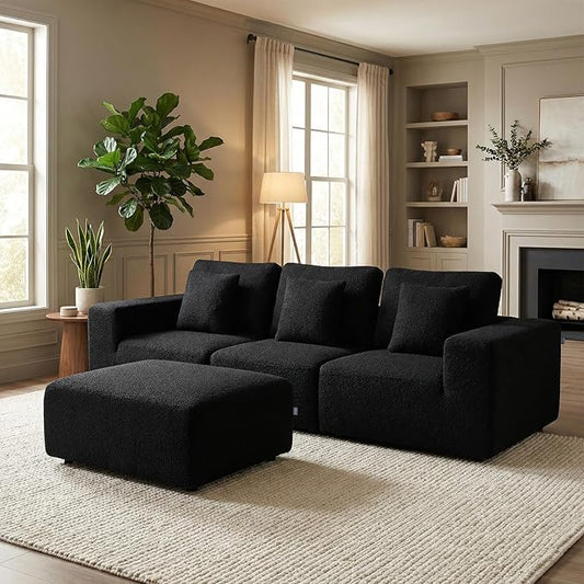 Life Balance Modular Sectional Sofa for Living Room, 106 Inch L-Shape 4-Seat Couches with Chaise, Modular Design Easy to Assemble, Cloud Soft Fabric, Black (Sherpa Fabric)