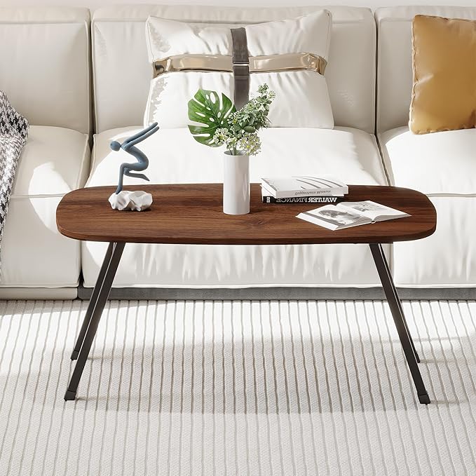 Folding Coffee Table,Modern Foldable Coffee Tables for Small Spaces,Rectangular Mid Century Low Floor Table,Tea Table,Sofa Side Table for Living Room, Home, Office,Easy Assembly,Brown