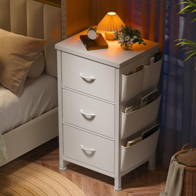EnHomee Night Stand Set 2, Night Stand with Drawers for Bedroom, Bedside Table with Wooden Top, Sturdy Steel Frame End Table, Dorm Nightstand for Bedroom, Entryway, Hallway, Closet, Cloth Bags,White - Image 7