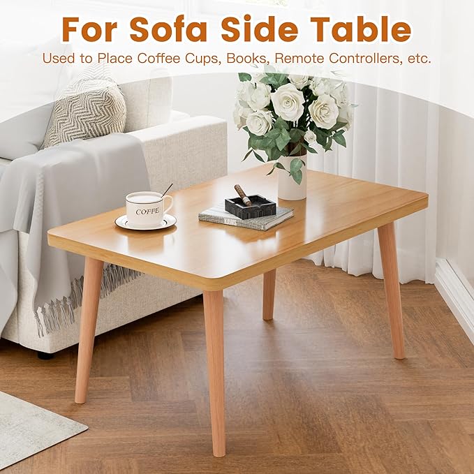 Coffee Table Low Table with Solid Wood Legs, Small Oval Coffee Table Side Table, Floor Table Desk for Sitting on The Floor, Storage and Living Room Furniture for Office Apartment Home, Natural