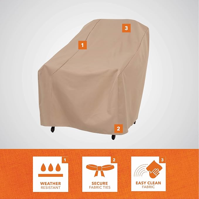 Modern Leisure Basics Patio Chair Cover - Weather-Resistant Fabric - Furniture Protection Perfect for Patio, Deck, and Porch - 33" L x 34" W x 31" H - Khaki, 2023 - Image 3