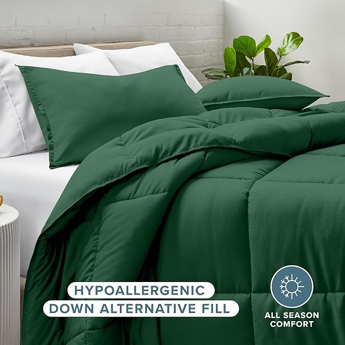 Bare Home Comforter Set - California King Size - Ultra-Soft - Goose Down Alternative - Premium 1800 Series - All Season Warmth (California King, Forest Green)
