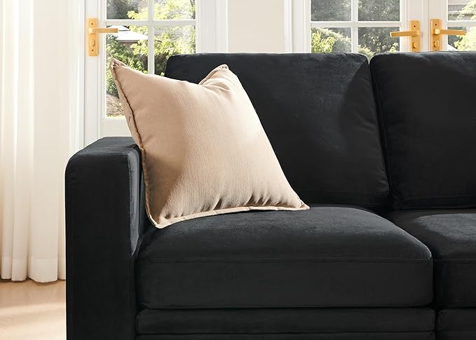 HONBAY Modular Sectional Couch with Storage, Velvet U-Shaped Sectional Sofa with Storage Ottoman Convertible U-Shaped Sofa for Living Room, Black
