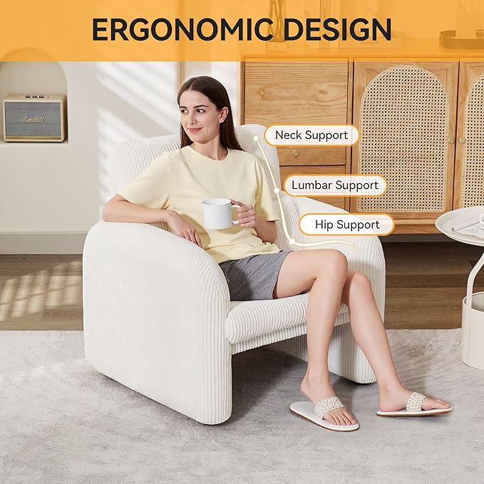 Modern Accent Chairs Set of 2, Comfy Upholstered Corduroy Armchair, Stylish Lounge Reading Chair for Living Room, Bedroom, Beige