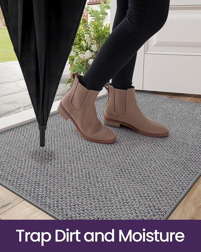 DEXI Ultra Thin Door Mat Indoor Entrance 35x56, Non Slip Rubber Backed Entryway Mats Dirt Trapper, Low Profile Front Doormat for Inside Entry, Patio, Porch, Grey - Image 5