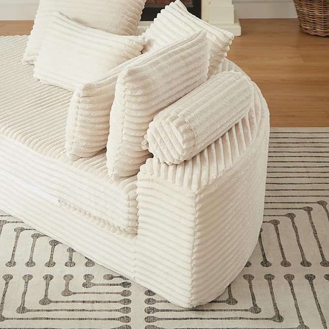 ERYE Oversized Round Sofa Chaise Daybed Comfy Corduroy Couch Boneless Sleeper Recliner Sofabed with 10 Pillows and Headrests