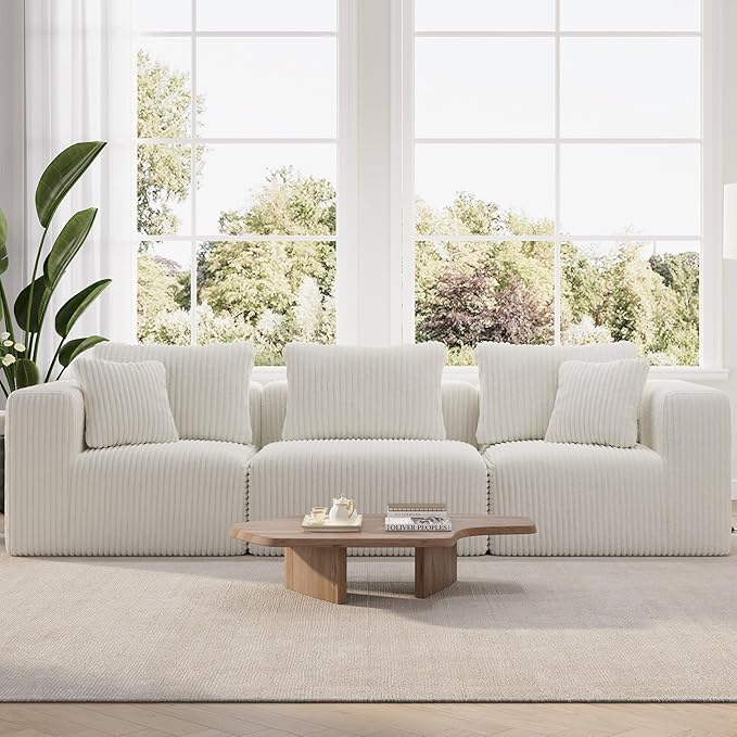 Novilla 106" Modular Sectional Sofa, Modern Cloud Sectional Couch with Smarts Coil® Support, Upholstered Boneless Couch for Living Room Apartments Bedroom, No Assembly Required, Beige (3 Seat)