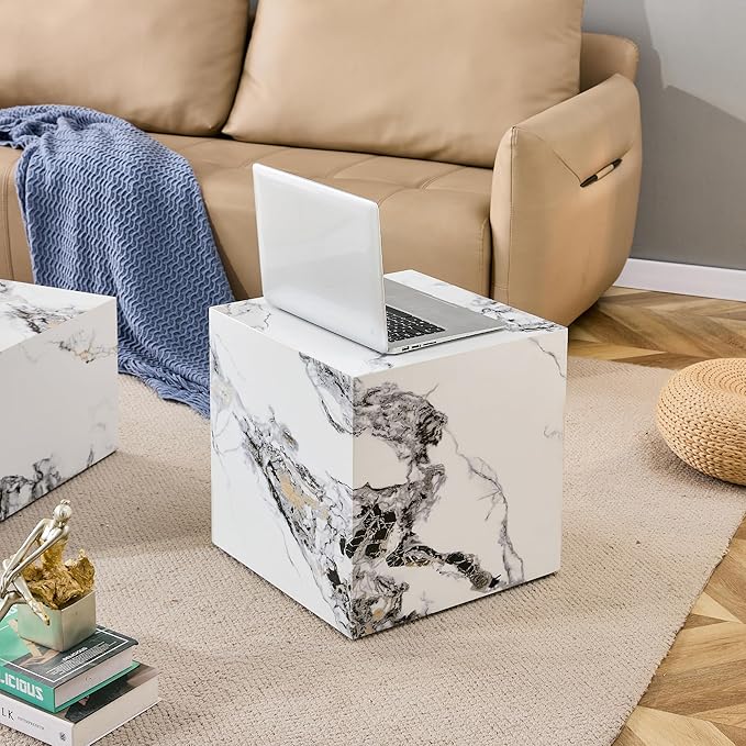 Cube End Table Wood Grain,Modern Side Table for Living Room,Contemporary Nightstand Table Sofa Table for Home,No Assembly