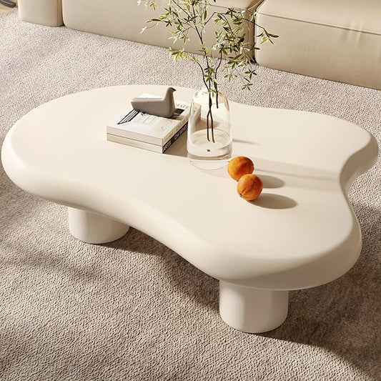 Guyii Cloud Coffee Table, Modern White Coffee Table for Living Room, Cute Irregular Indoor Tea Table with 3 Legs, Easy Assembly (Cream White, 46.06 Inch)