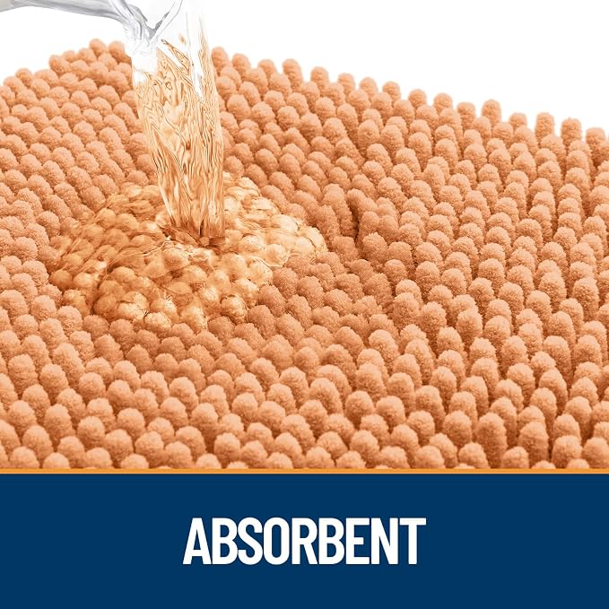 OLANLY Dog Door Mat for Muddy Paws 40x24, Absorbs Moisture and Dirt, Absorbent Non-Slip Washable Doormat, Quick Dry Chenille Mud Mat for Dogs, Entry Indoor Entryway Carpet for Inside Floor, Orange - Image 3