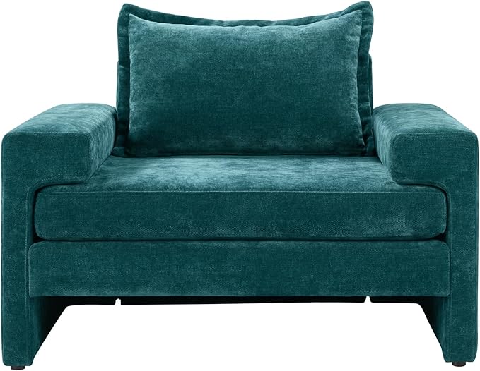 Christopher Knight Home Aylen Modern Chenille Upholstered Accent Chair with Wide Armrests, Wooden Living Room Club Chair, Bedroom Comfy Reading Chair with Back Pillow, Teal Green