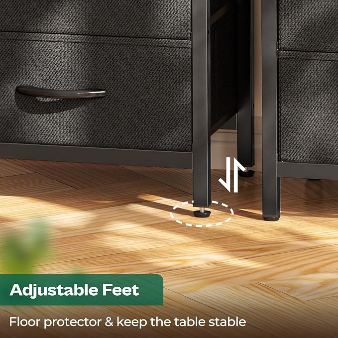 Huuger Nightstands Set of 2, 27.6 Inch End Tables with Charging Station, Fabric Drawers, Bedside Tables with USB-C Port and Outlet, Night Stands for Bedroom, Rustic Brown and Black - Image 9