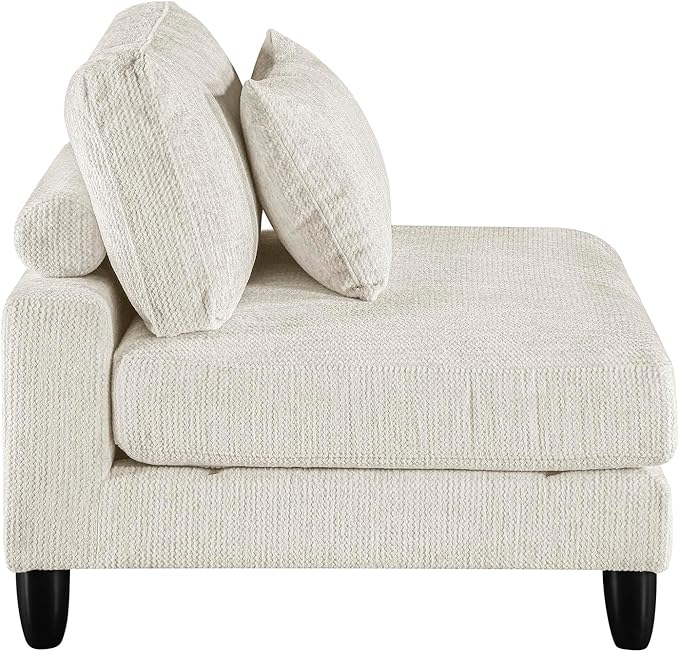 Lexicon Modular Sectional Sofa for Living Room, Microfiber Upholstery Armless Chair with Pillow, Units of Modular Sectional Couch, Upholstered Chair for Customizable Sectional Sofa Couch, Beige