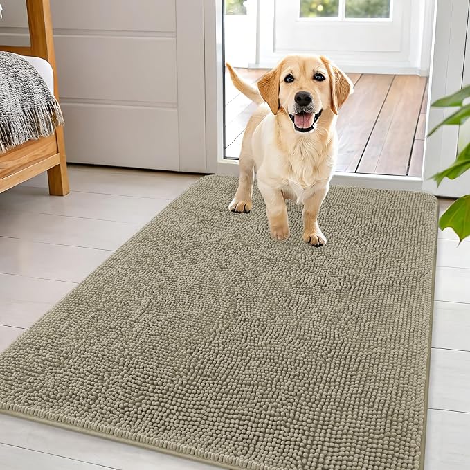 OLANLY Dog Door Mat for Muddy Paws 44x32, Absorbs Moisture and Dirt, Absorbent Non-Slip Washable Doormat, Quick Dry Chenille Mud Mat, Entry Indoor Entryway Carpet for Inside Floor, Warm Taupe by OLANLY