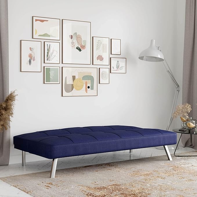 Serta® Rane Futon Sofa Bed 66.1", 3-in-1 Convertible Couch Sleeper for Small Spaces, Tufted Back, Twin Size Guest Bed, Blue Woven Fabric