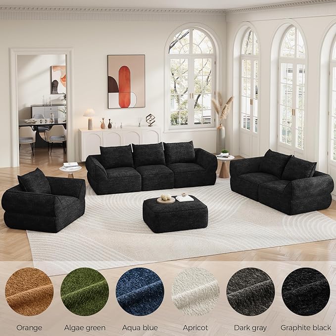 42.5" Single Cloud Sofa, Boneless Couch for Small Spaces, Modern Comfortable Upholstery Sofas with Pillows for Living Room, Apartment, Dorm, Office, Removable Cover, No Assembly Required