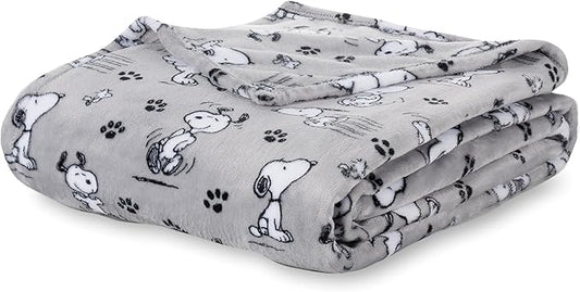 Berkshire Blanket Peanuts® VelvetLoft® Cute Character Snoopy Plush Blanket,Peanuts Poses and Paws Grey,Twin 60 in x 90 in (Official Peanuts® Product)
