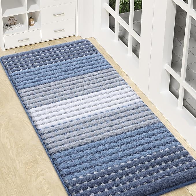 Kitinjoy Indoor Outdoor Door Mat, 47x20 Non-Slip Absorbent Dirt Trapper, Low-Profile Washable Inside Entrance Front Floor Mat, Sturdy Soft Entry Dotted Ombre Doormats for Entryway, Light Blue by Kitinjoy