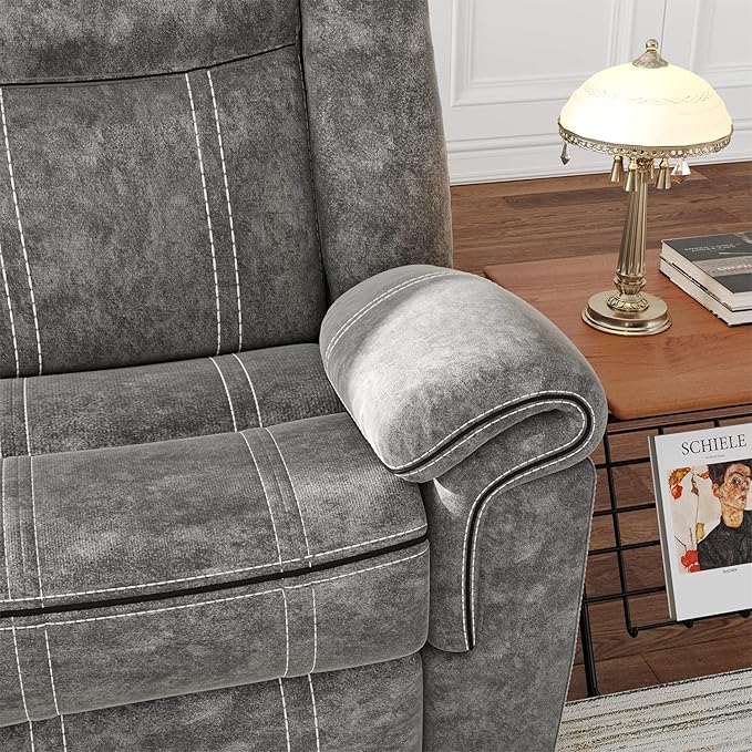 Acme Furniture Zubaida 41" x 87" Modern Velvet Reclining Sofa with USB Dock, 1 Storage Drawer, Tight Back & Seat Cushion, in 2-Tone Gray Finish
